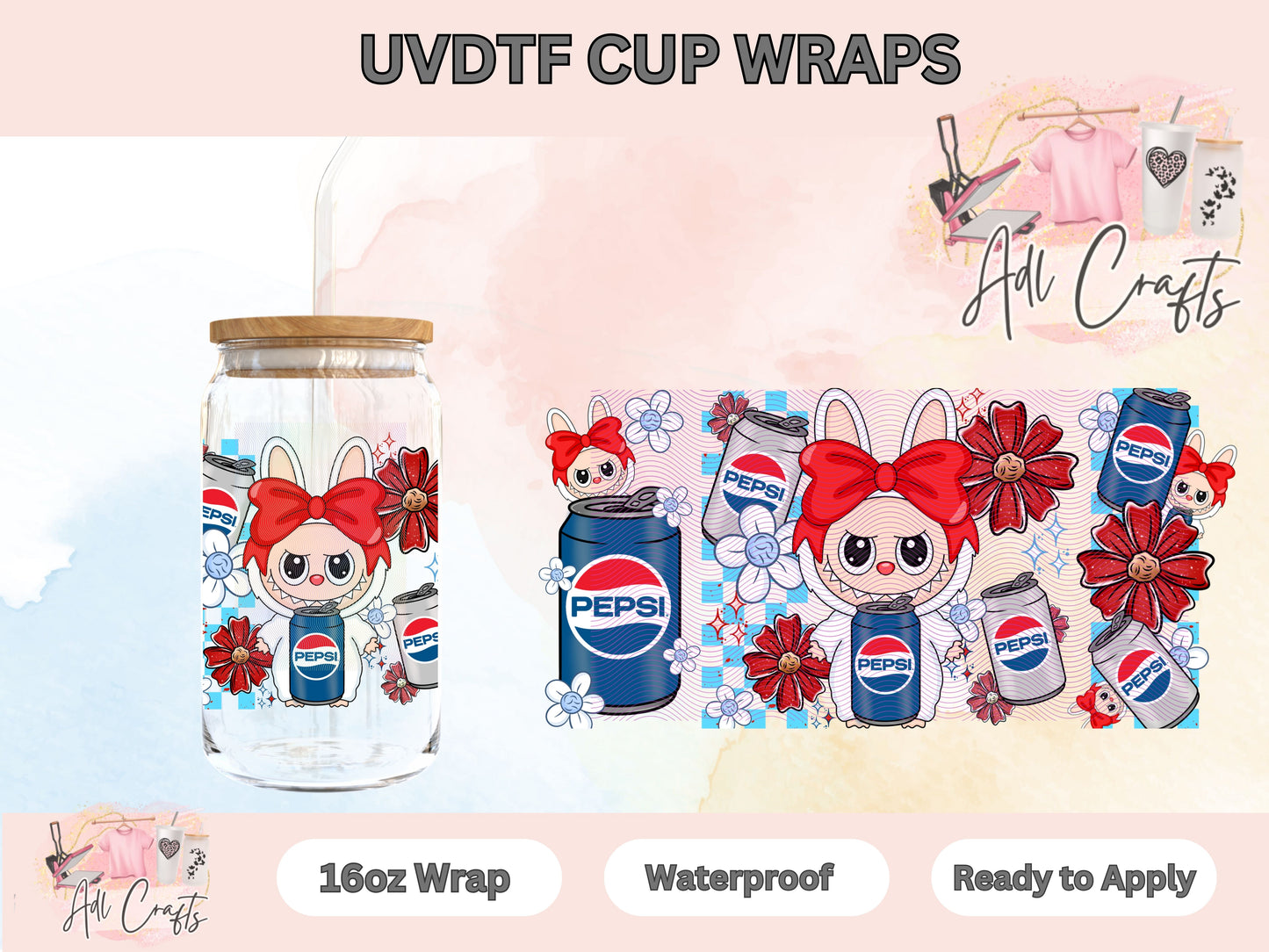Pep soda flowers Drinks UVDTF WRAPS