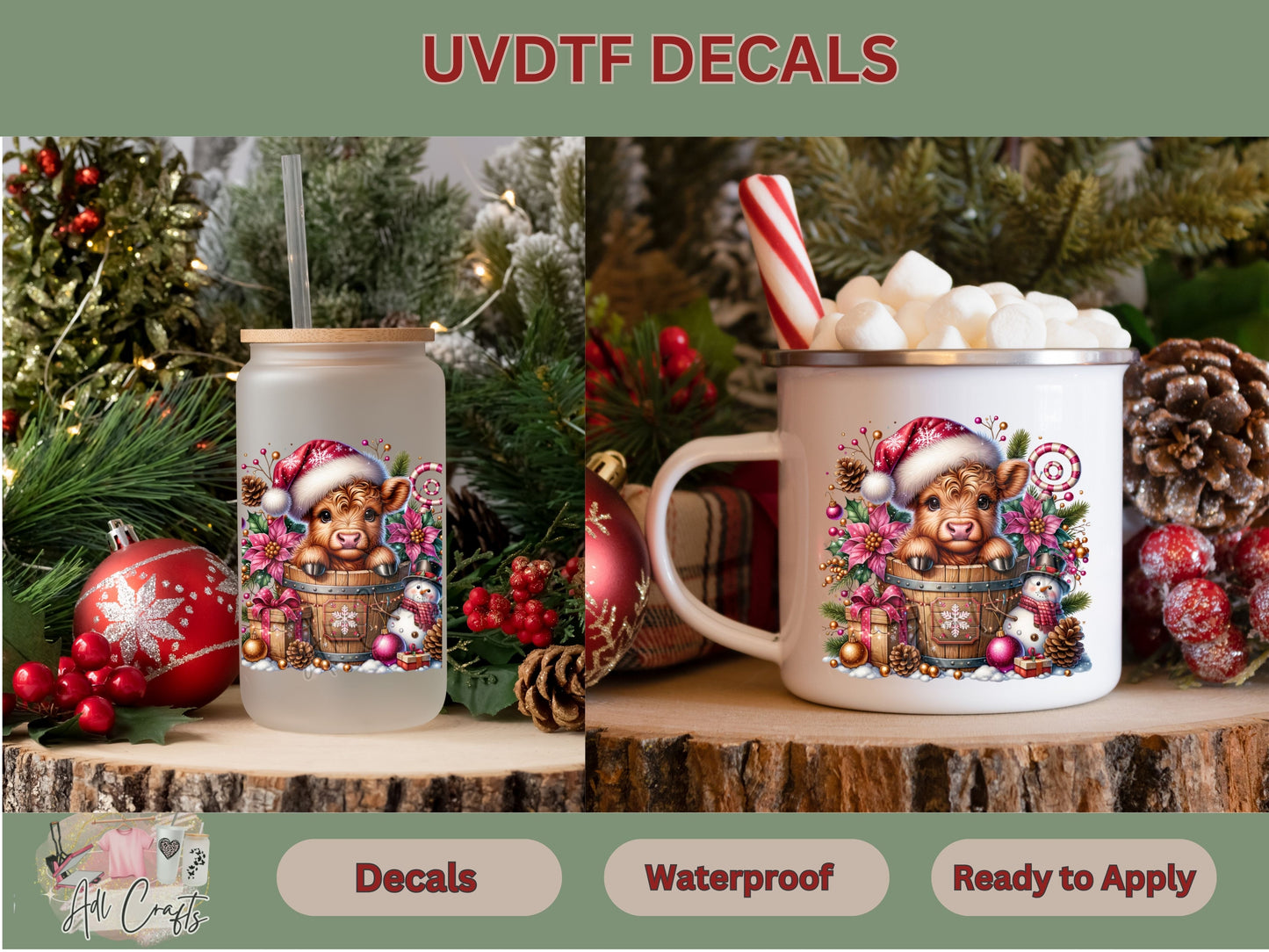 Pink Highland Uv Dtf Decal Christmas