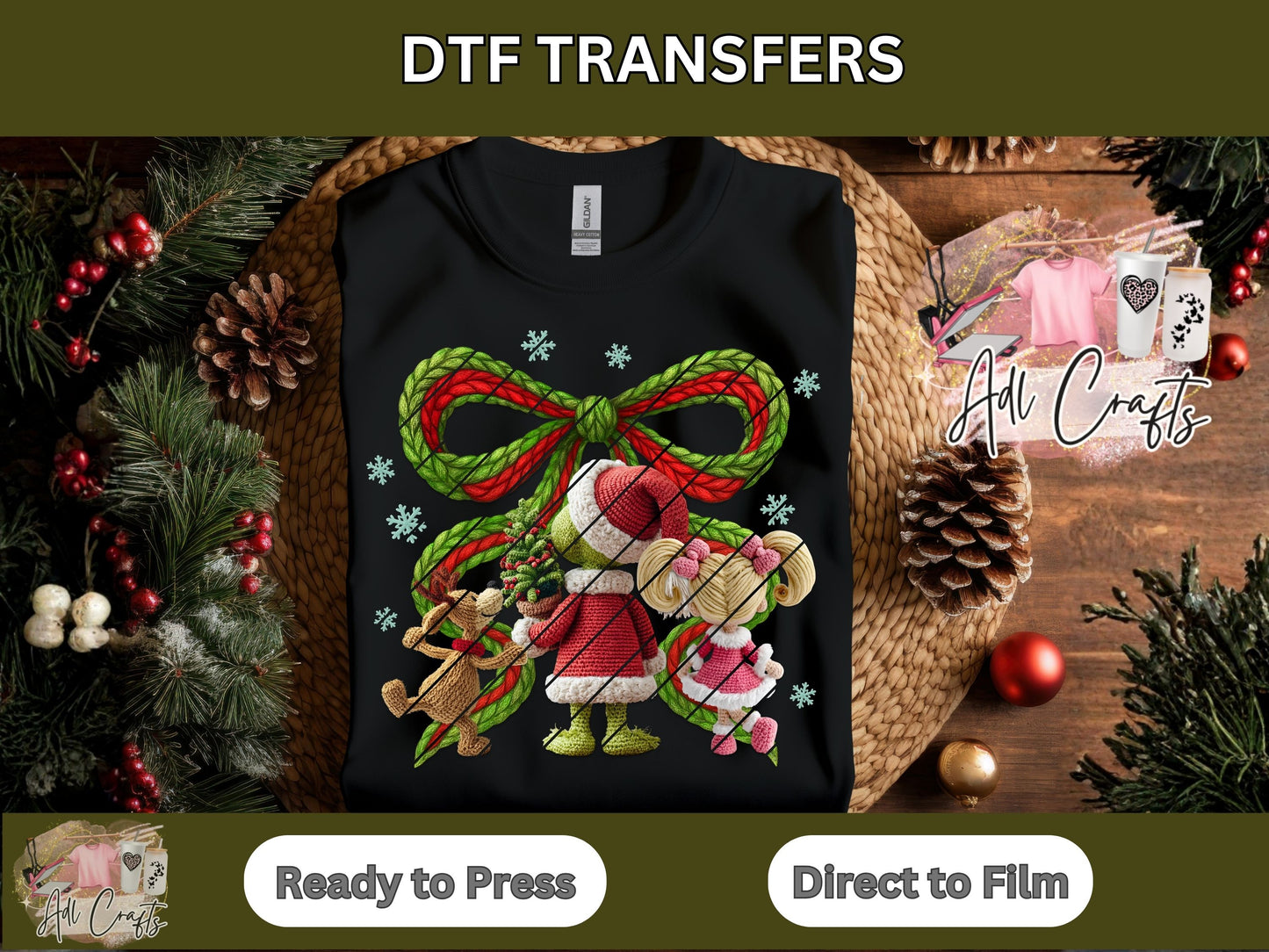 Crochet Bow Cindy Christmas Christmas DTF Transfer.