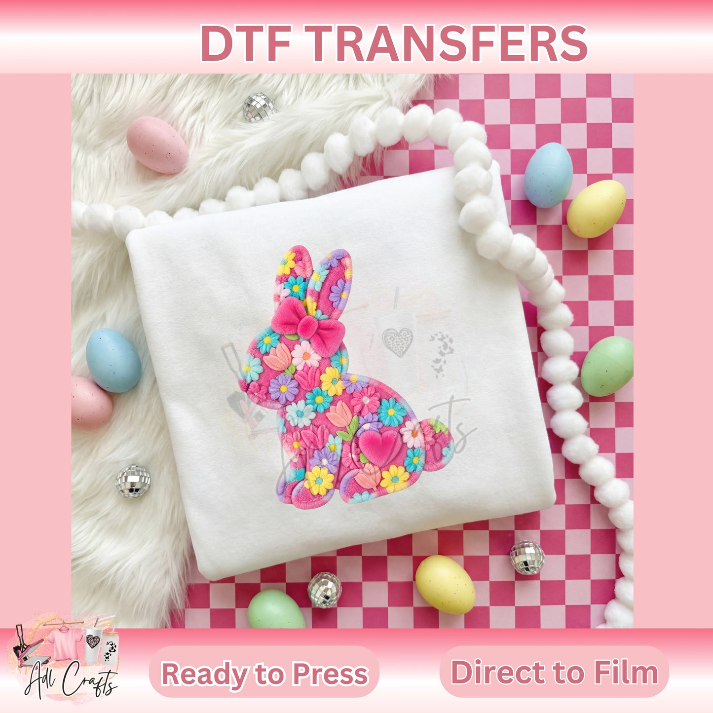 Flowers Bunny Easter DTF Transfer