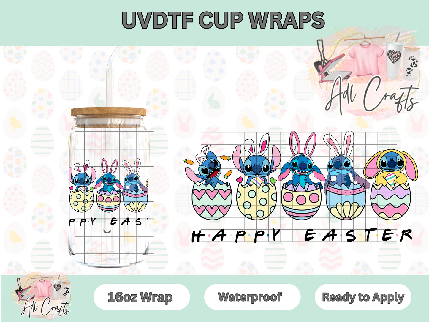 Blue Alien Happy Easter UVDTF Cup Wrap