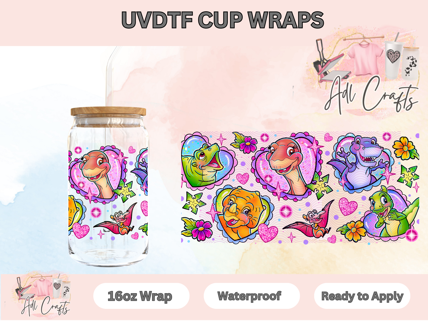 Heart Dinosaurs UVDTF WRAPS
