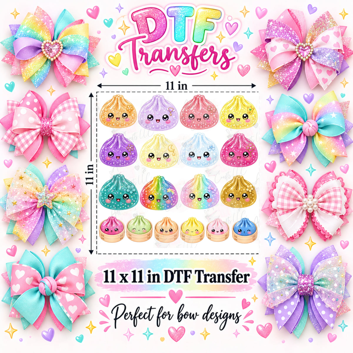 Dumplings Glitter DTF Bow Transfer