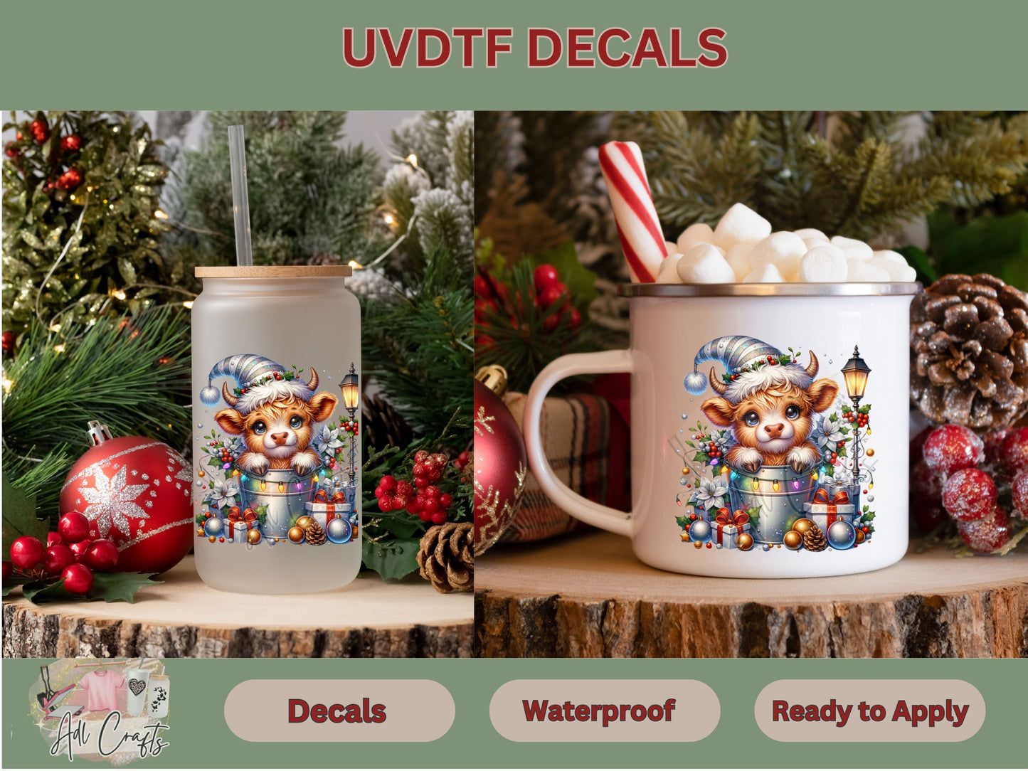 White Highland Uv Dtf Decal Christmas