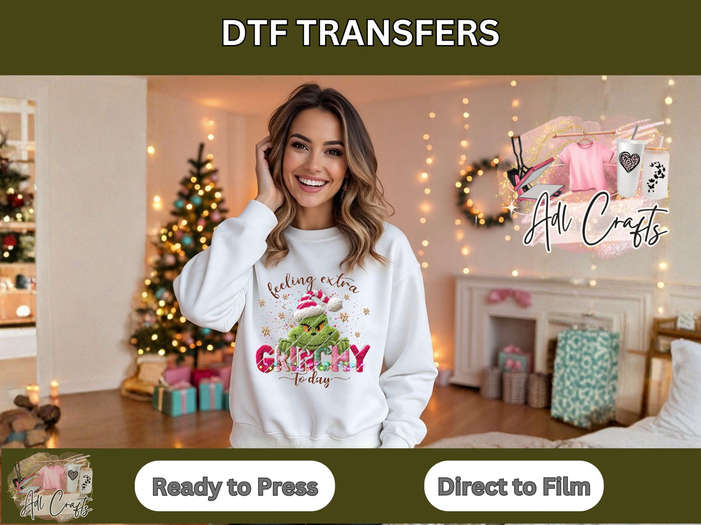 Crochet Feeling Grinchy Christmas DTF Transfer.