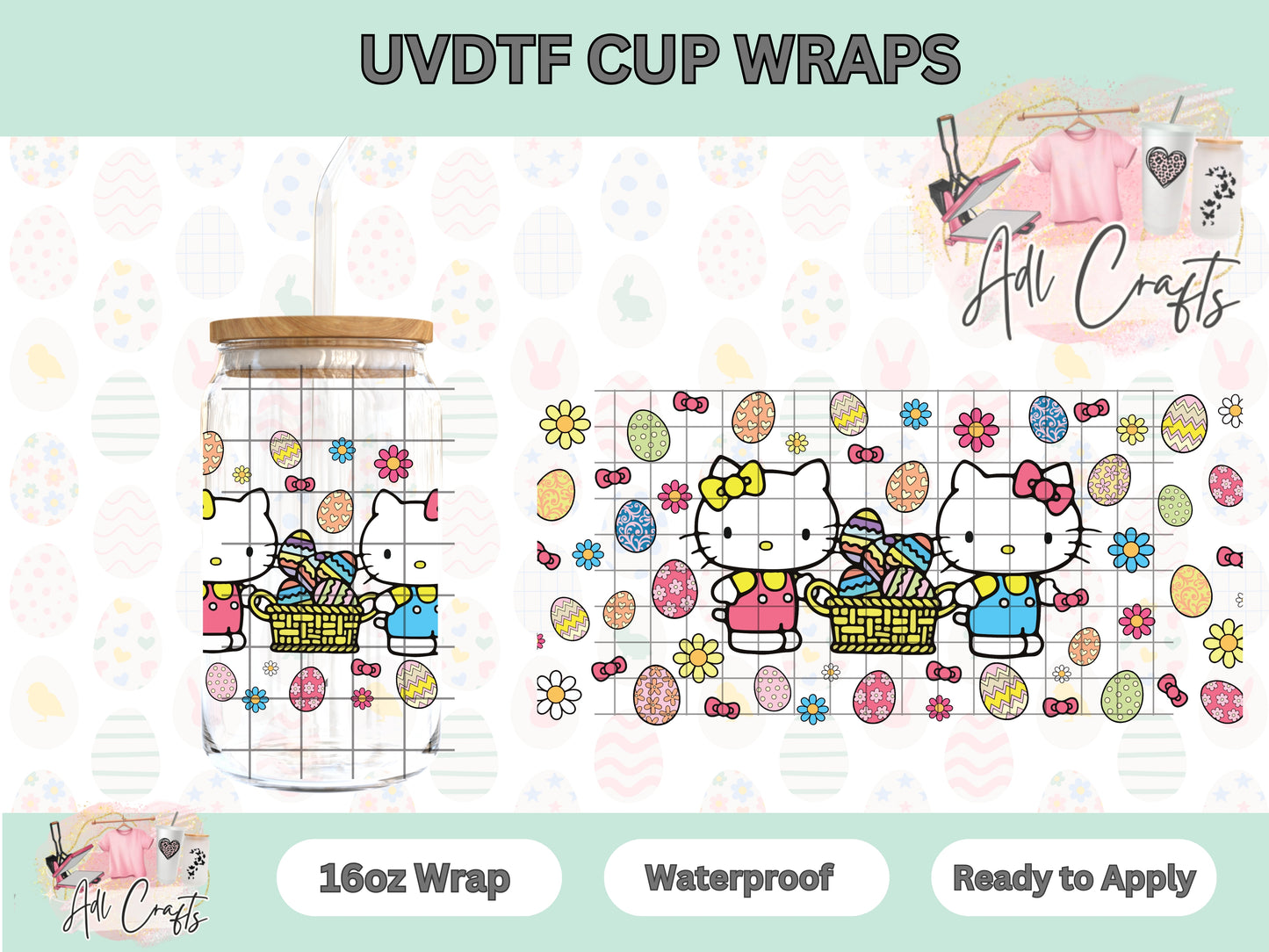 Kitty Basket Flowers Easter UVDTF Cup Wrap