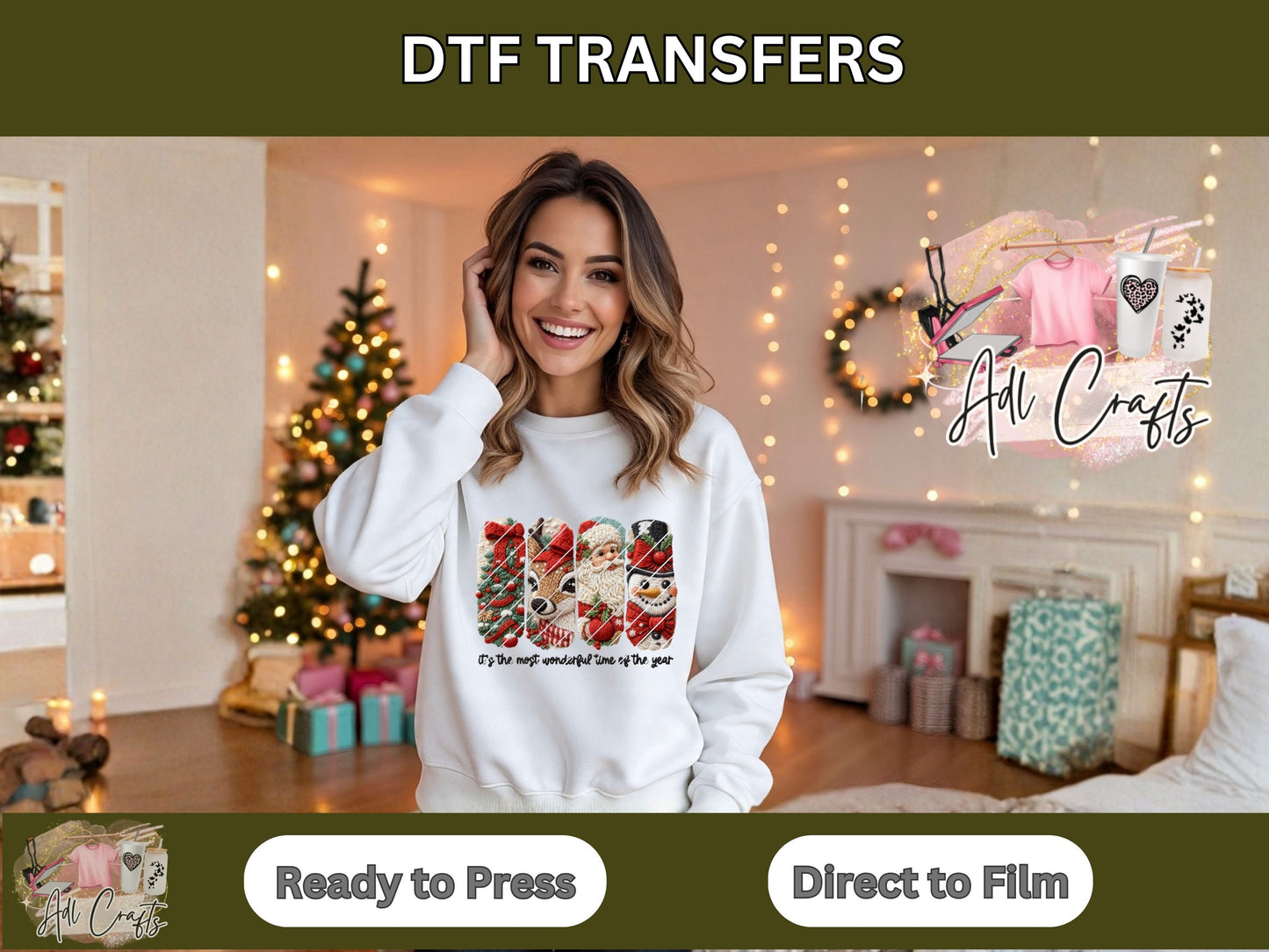 Crochet Christmas Merry Christmas DTF Transfer.