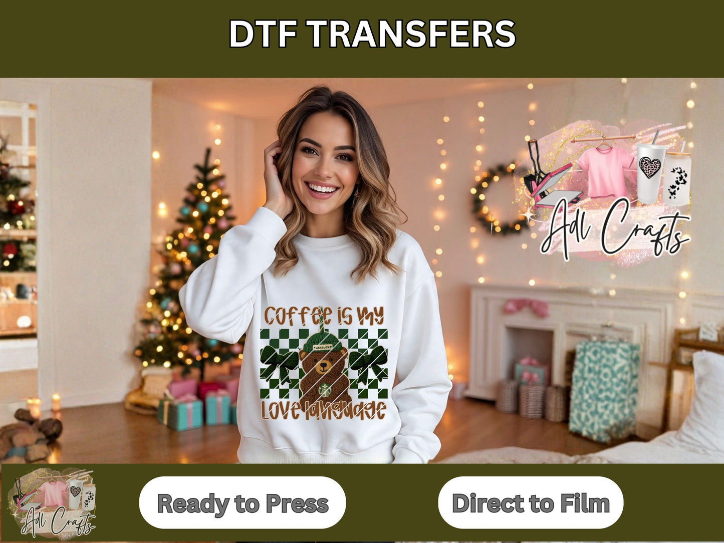 Bear Barista Merry Christmas DTF Transfer.