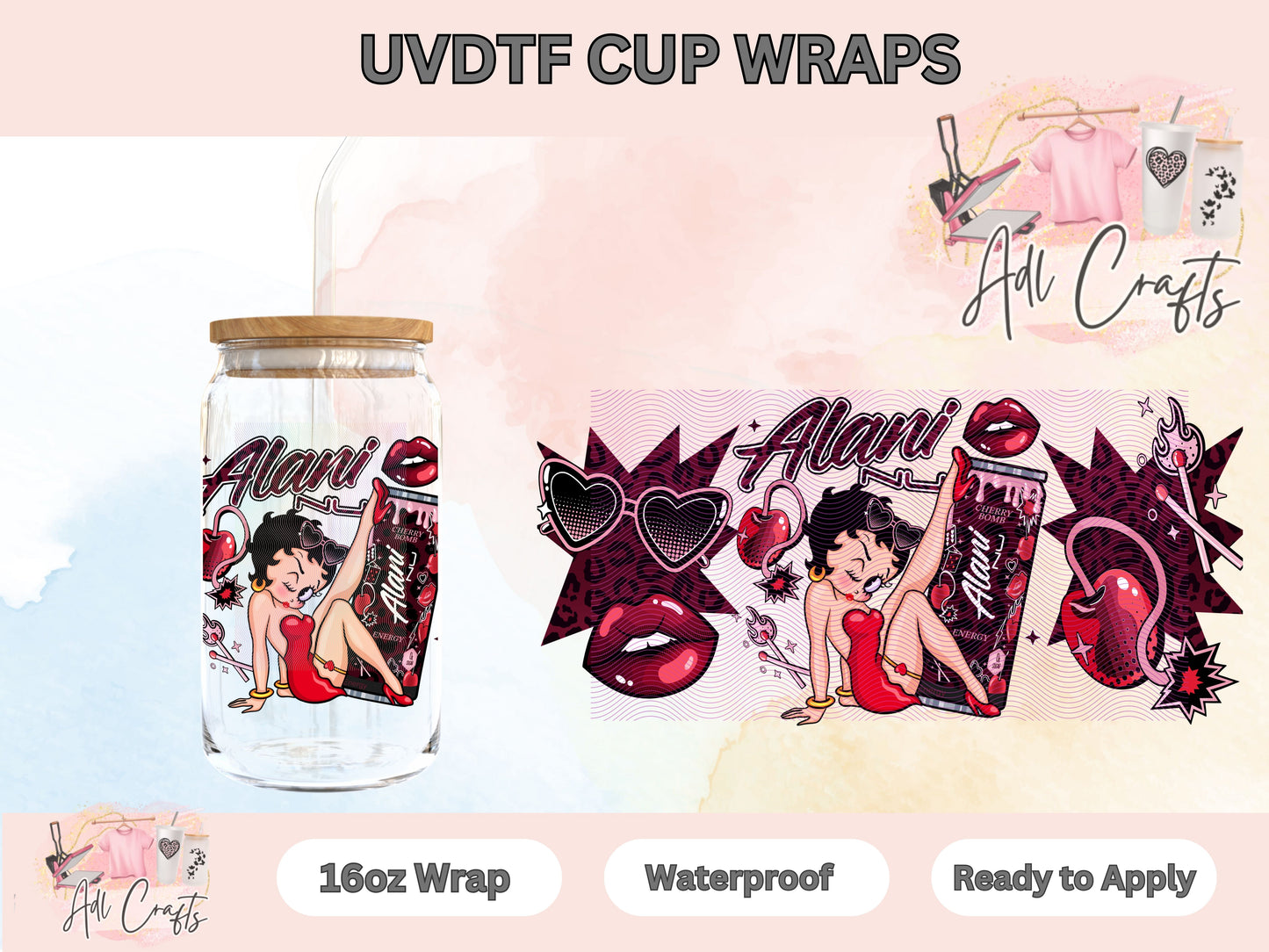 Doll dark red energy drink UVDTF WRAPS