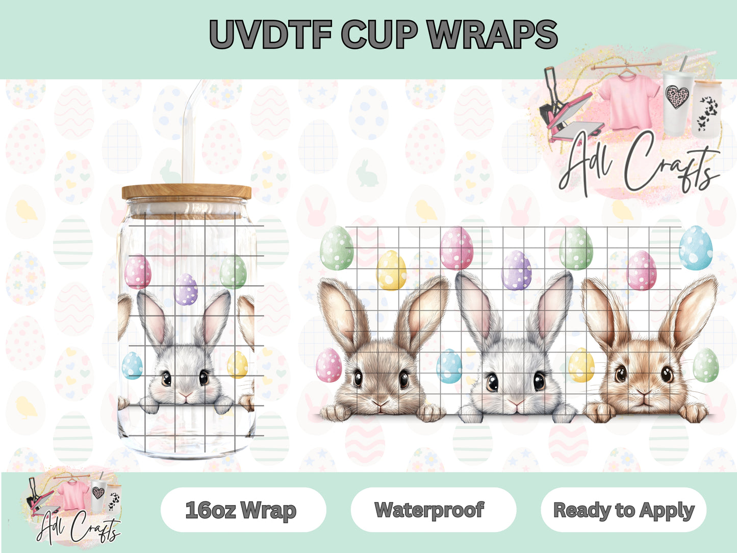Cute Bunny Faces Easter UVDTF Cup Wrap