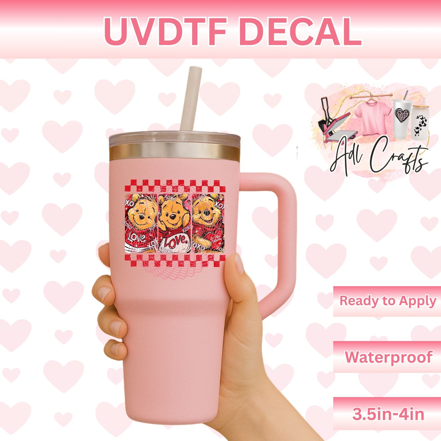 Honey bear retro valentines Uv Dtf Decal