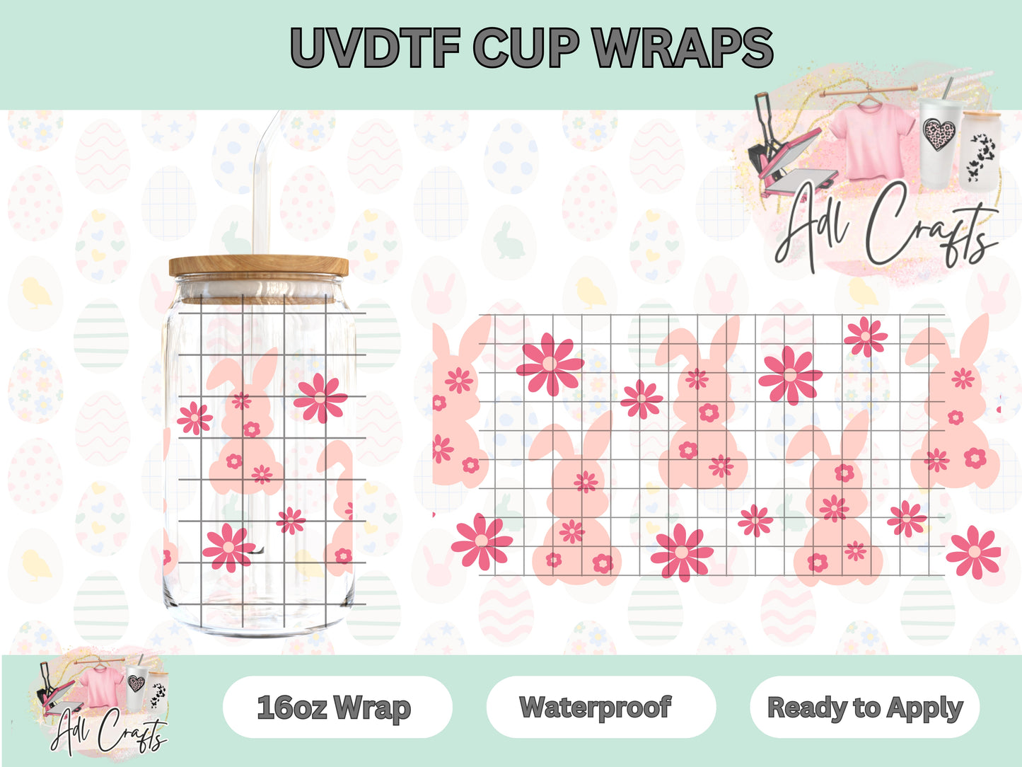 Pink Bunny Flowers Easter UVDTF Cup Wrap