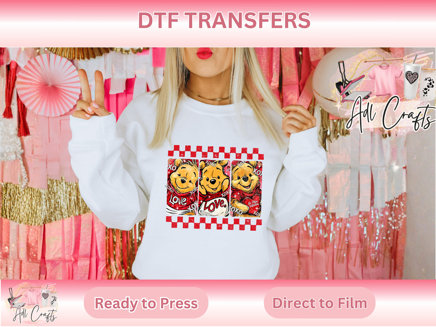Pooh retro valentines DTF Transfer