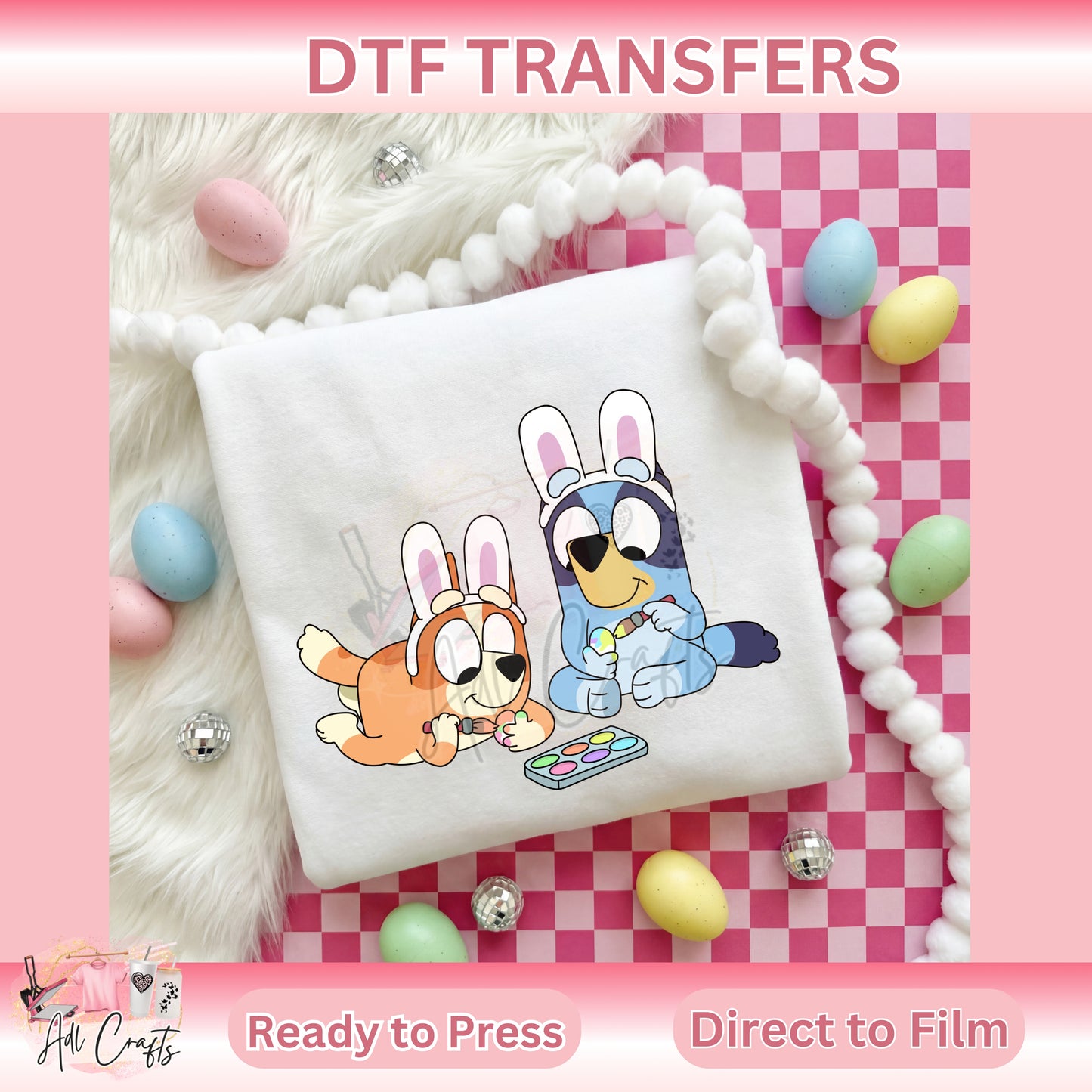 Blue Dog Bunny Easter DTF Transfer