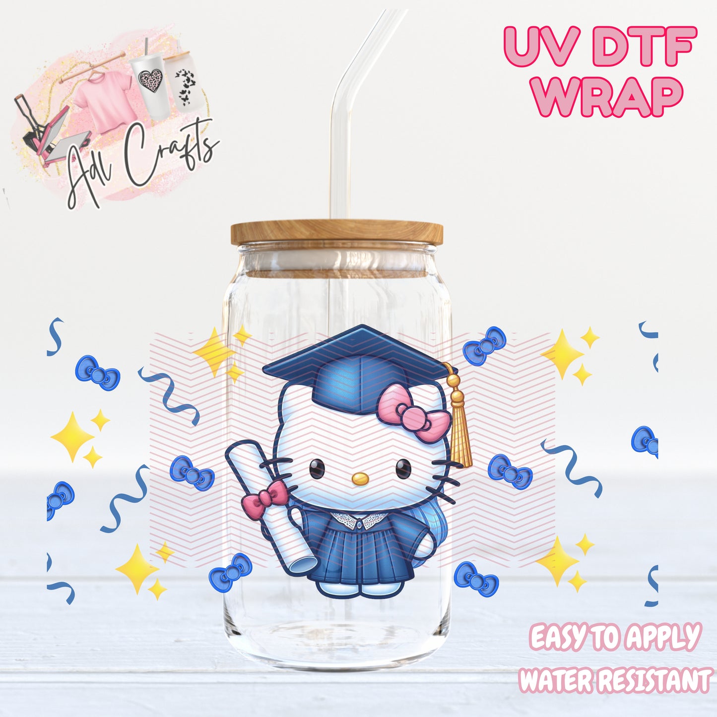 Class Grad Blue Bows Graduation UVDTF WRAPS