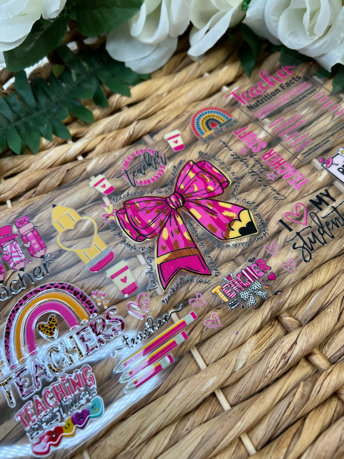 Coquette Pink Pencil Bow Teacher UVDTF WRAPS