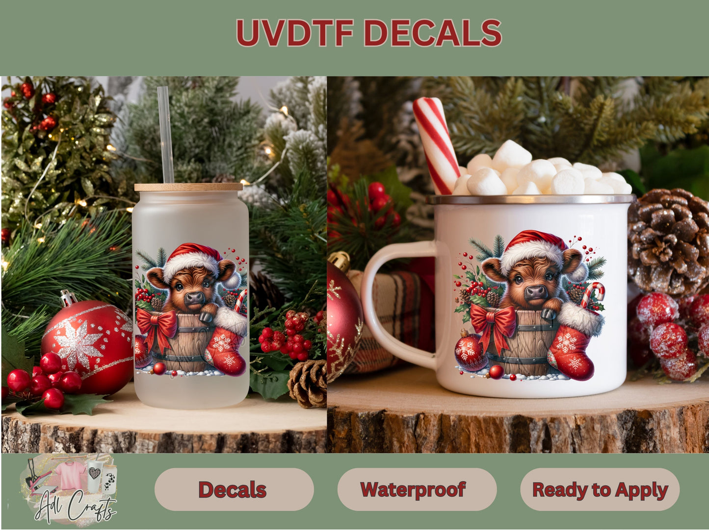 Bow Highland Uv Dtf Decal Christmas