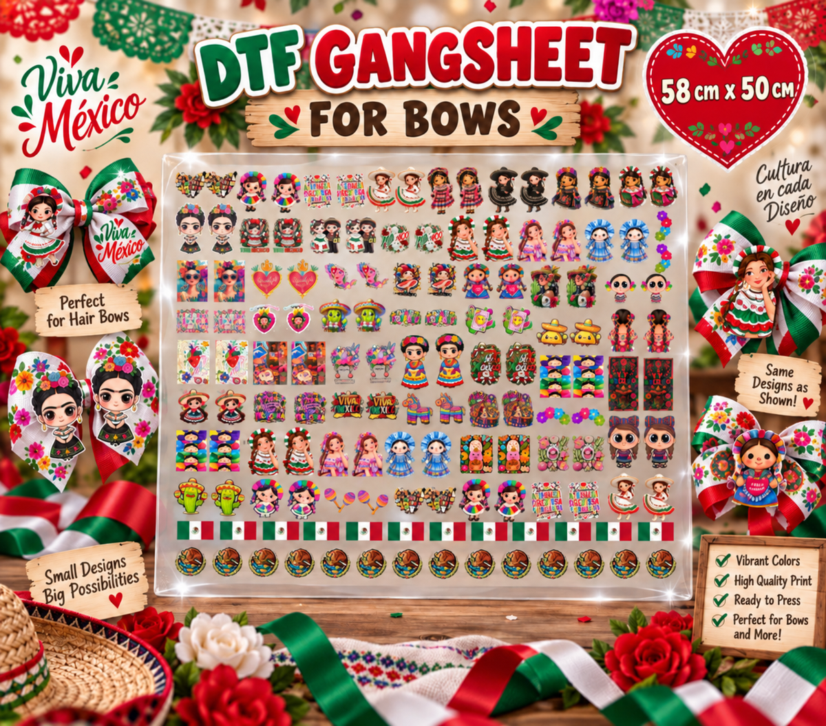 Mexican Bows/Moños Pre-Made DTF Gangsheet