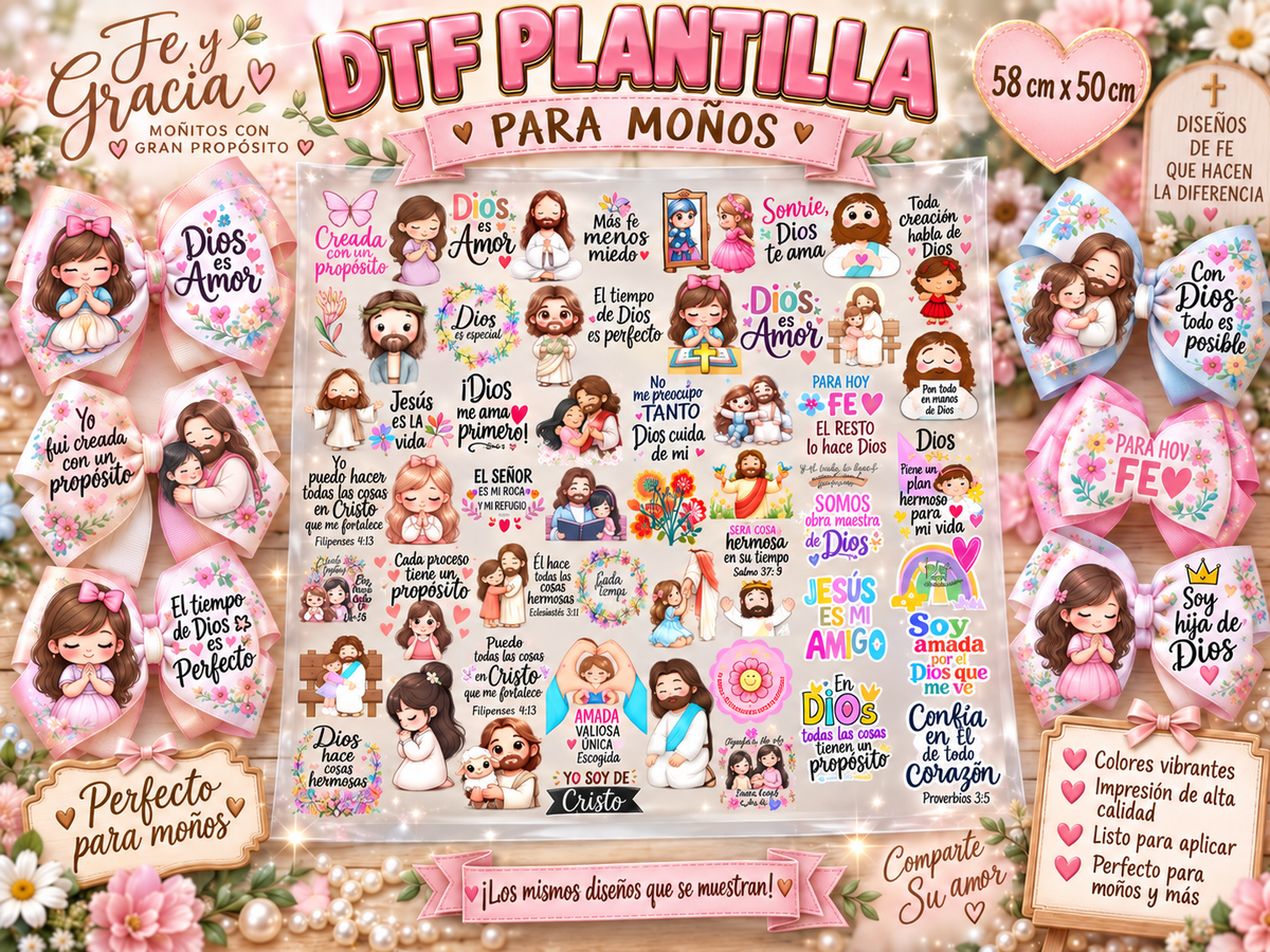 Religious Bows/Moños Pre-Made DTF Gangsheet