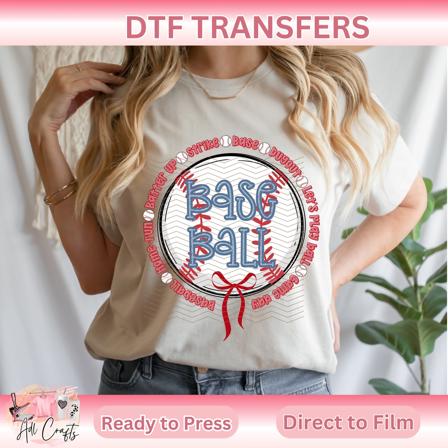 Baseball Ball Bow SPORTS DTF TRANSFERS