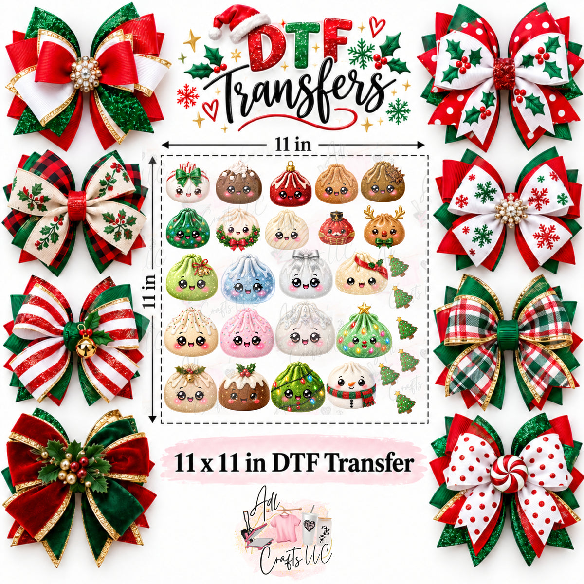 Dumplings Christmas DTF Bow Transfer