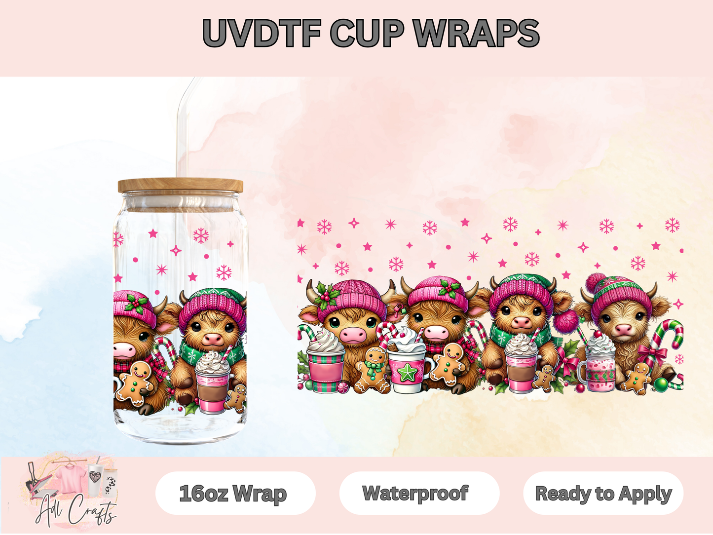 Uv Dtf Christmas winter cows cup wrap #41