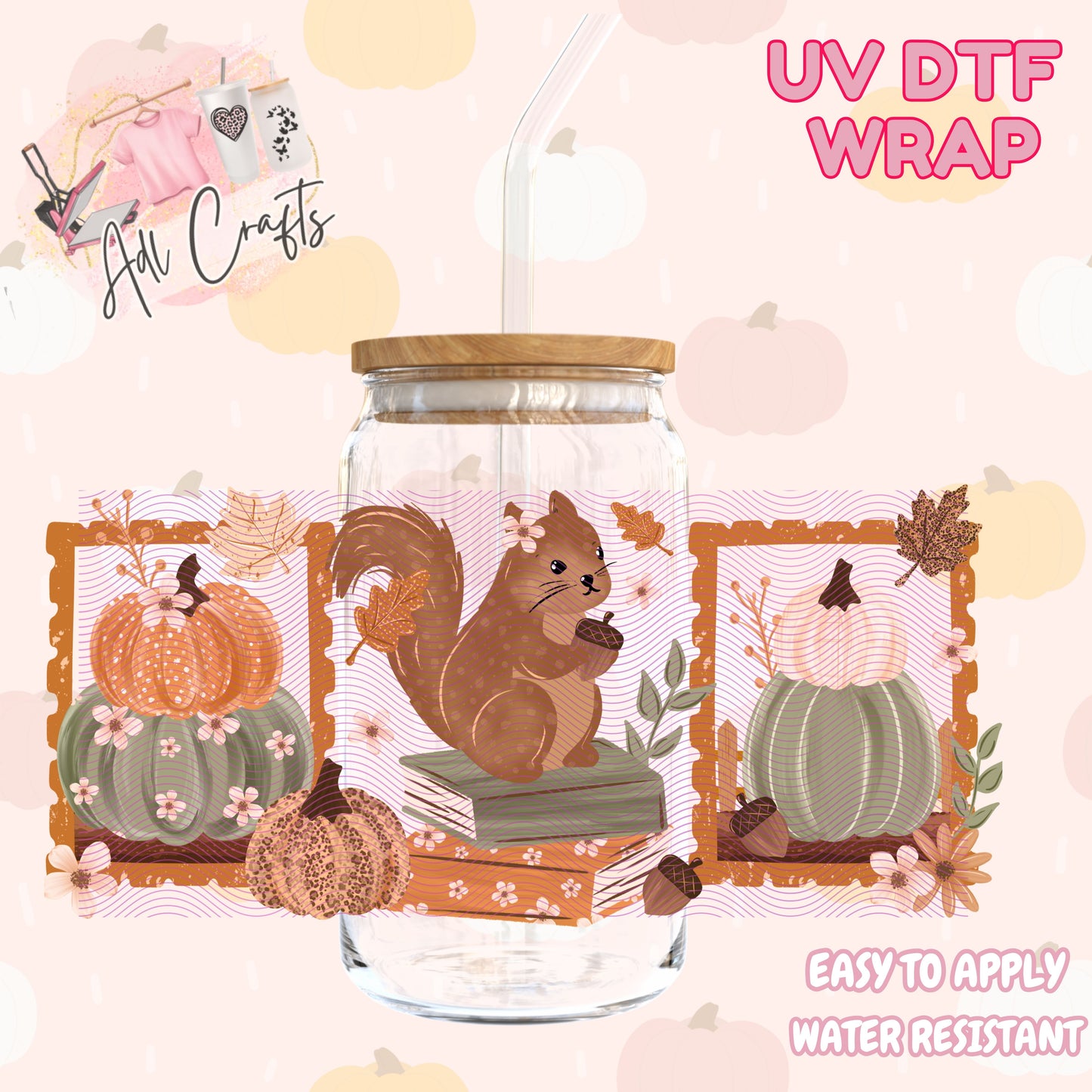 Cute Squirell Uvdtf Dtf Fall/Thanksgiving Cup wrap