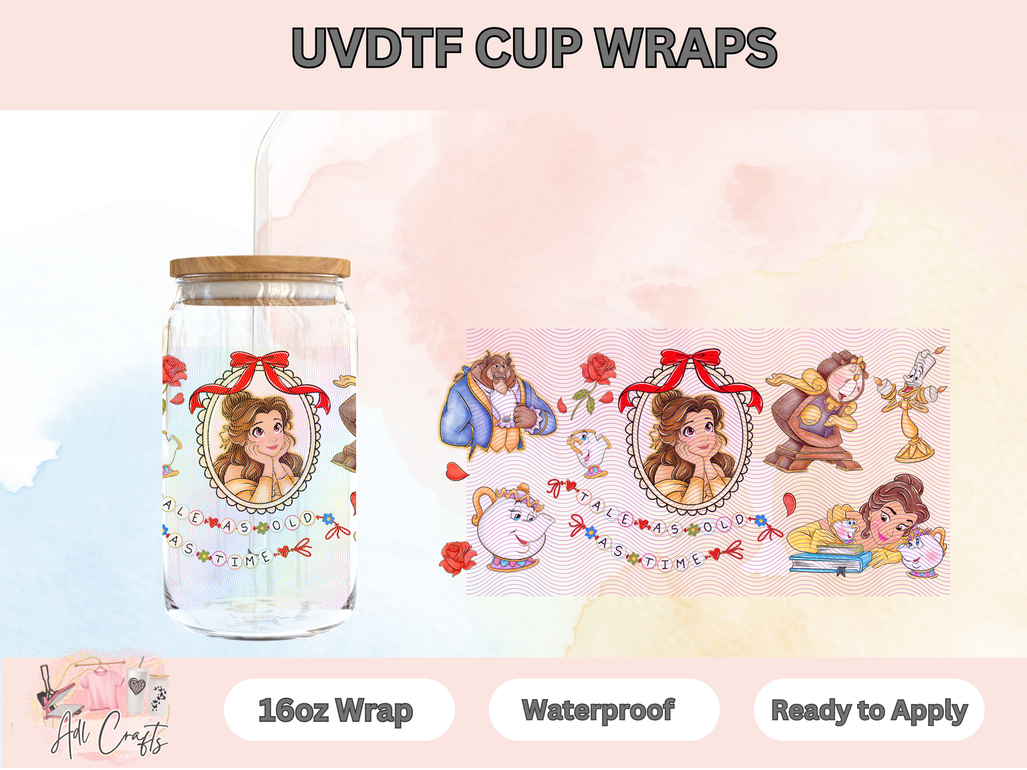 Belle Watercolor Character Uv Dtf Wraps