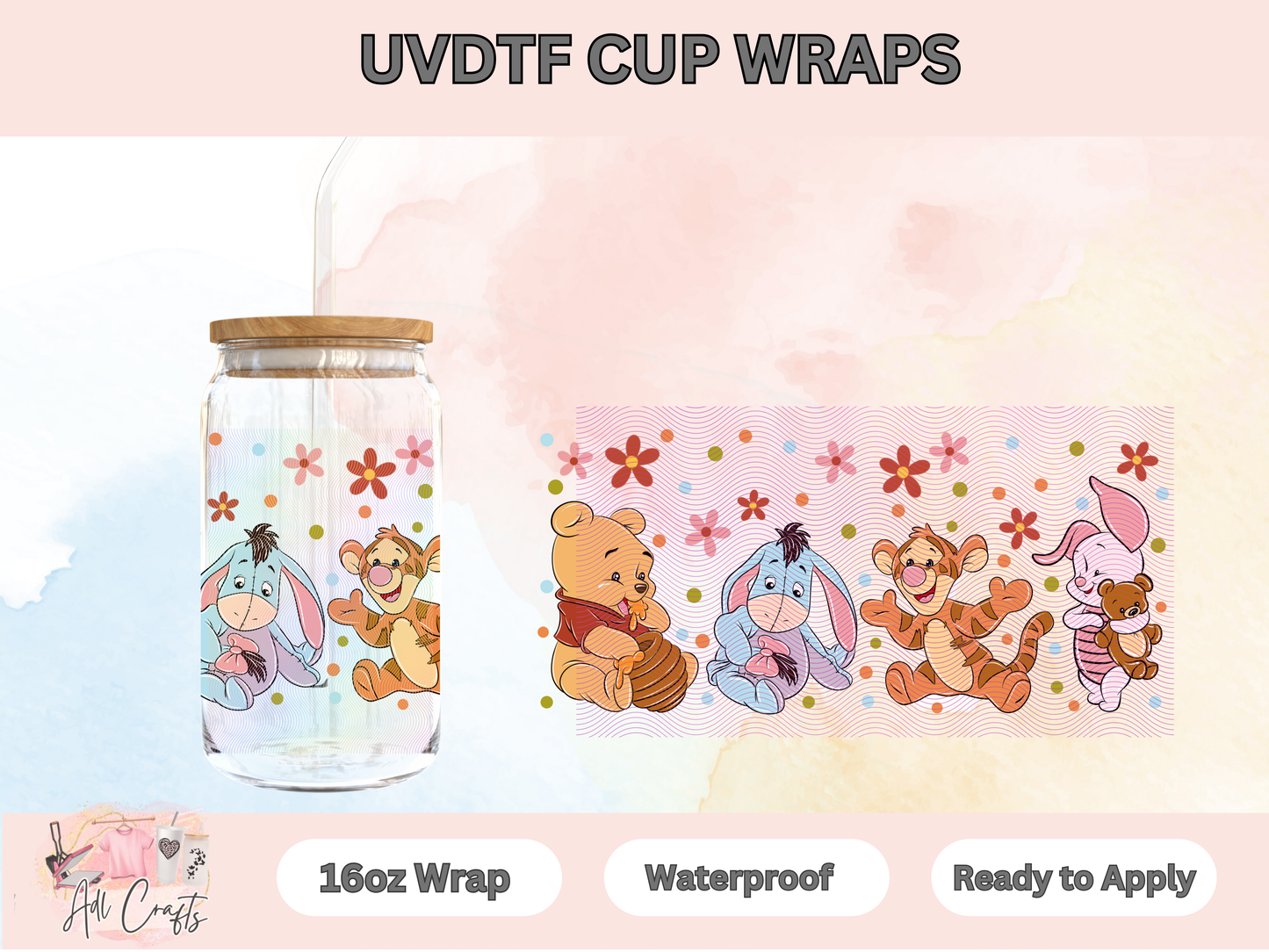 Pooh Friends Watercolor Uv Dtf Wraps