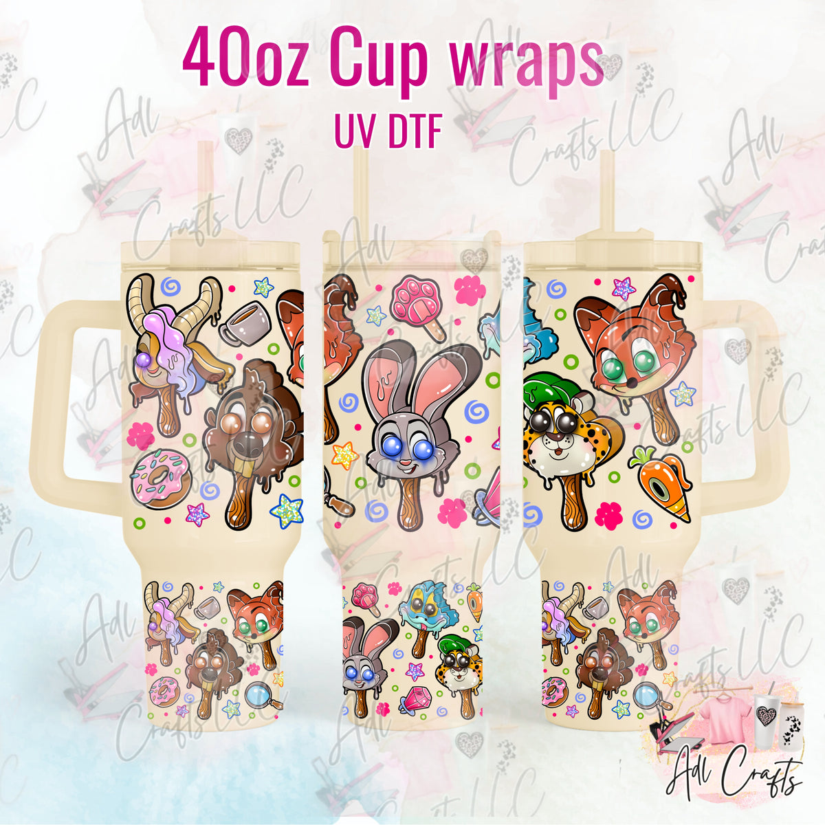 Zoo topia friends Ice cream UVDTF WRAPS 40 oz