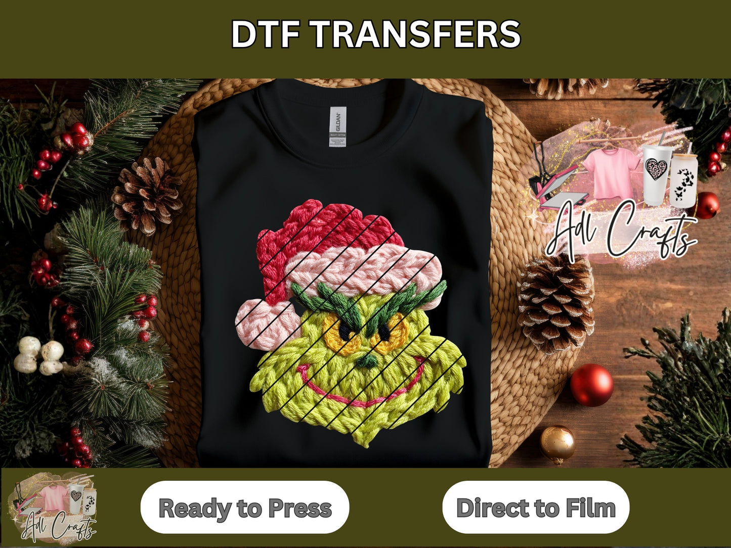 Crochet Green Christmas Christmas DTF Transfer.