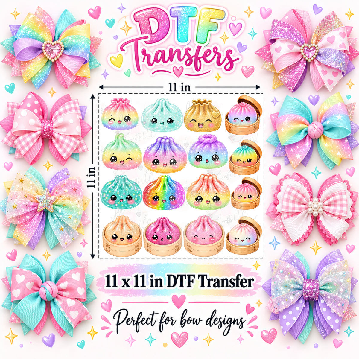 Dumplings Colorful DTF Bow Transfer