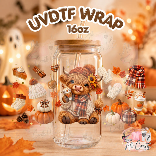 fall cow Uvdtf Fall/Thanksgiving cup wrap