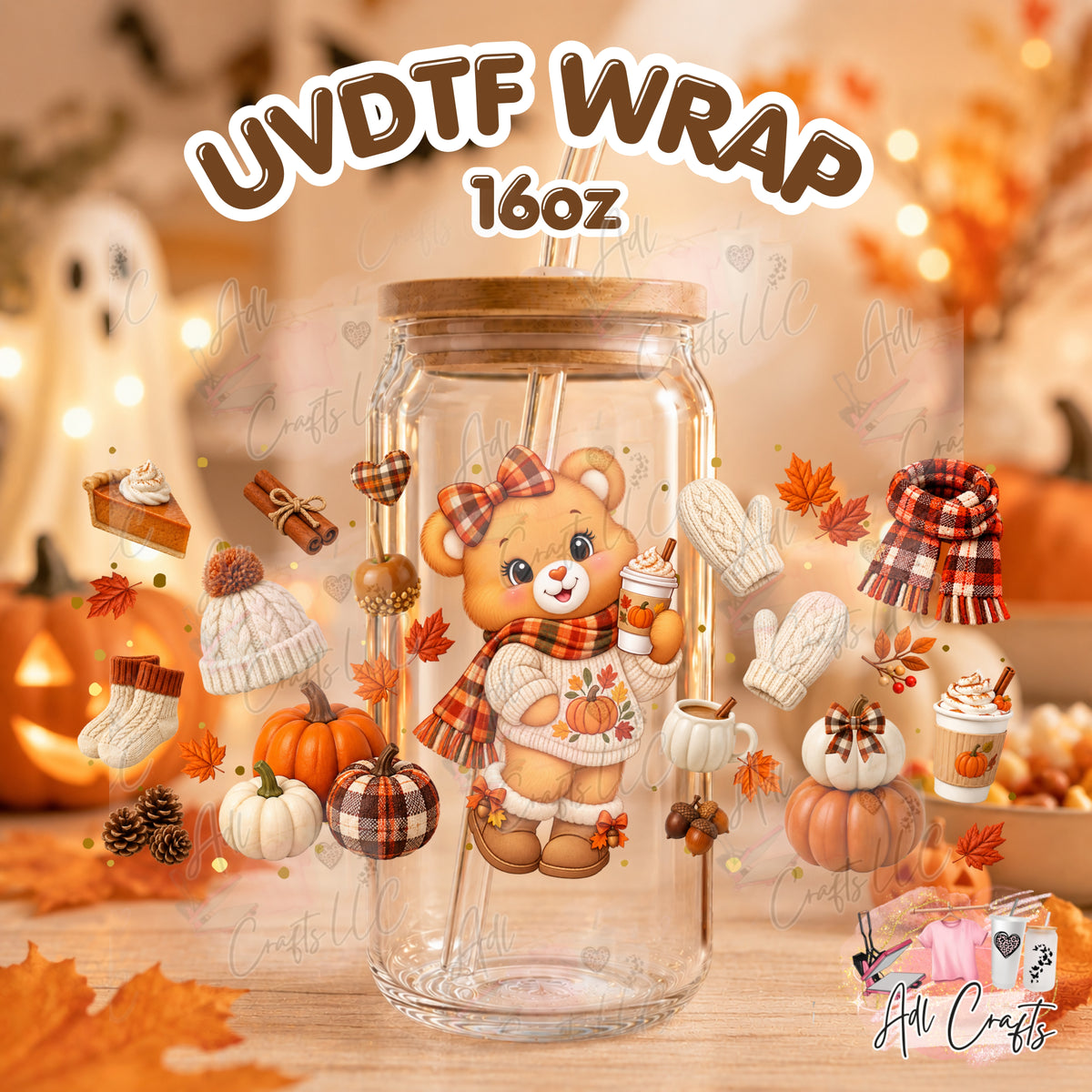 cute bear fall Uvdtf Fall/Thanksgiving cup wrap