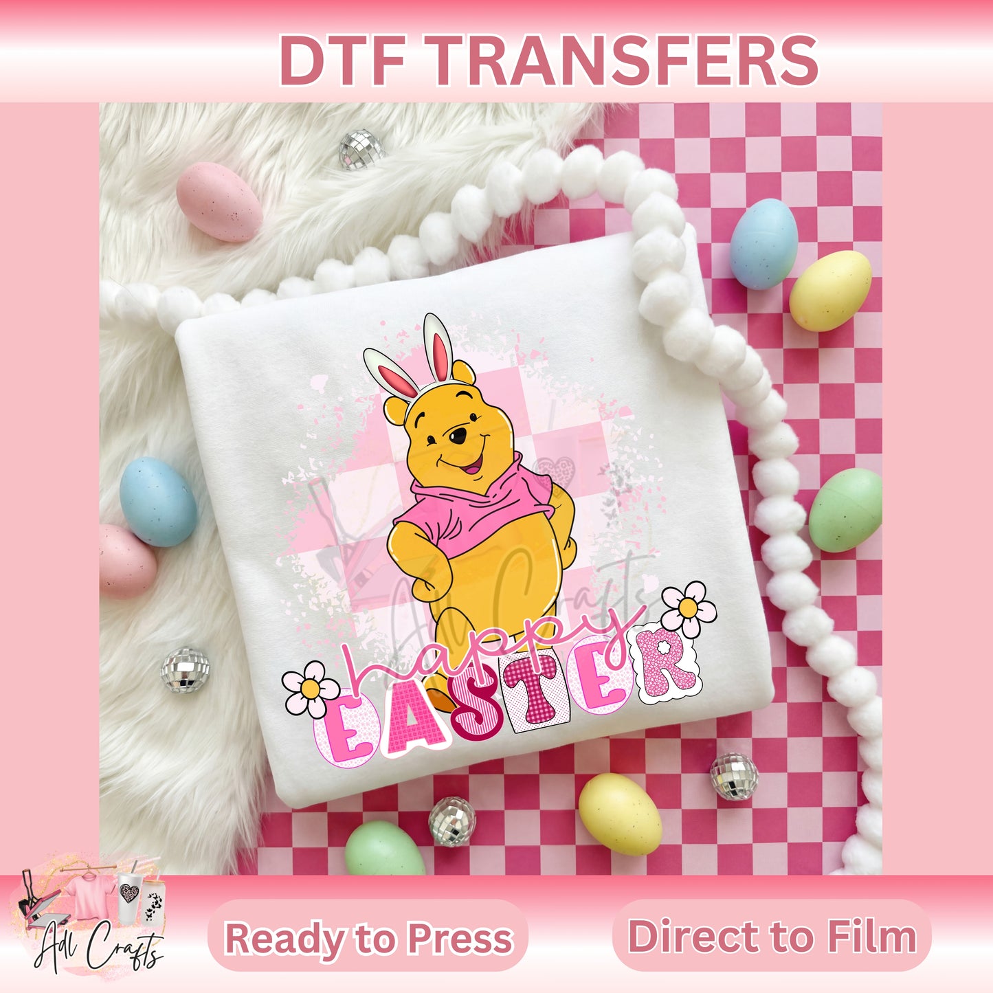 Honey Bear pink Easter DTF Transfer