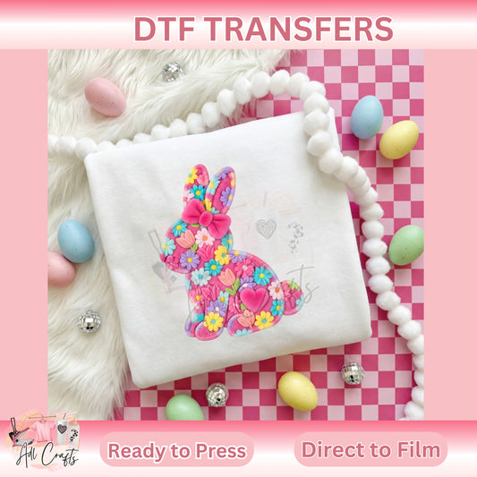 Flowers Bunny Easter DTF Transfer