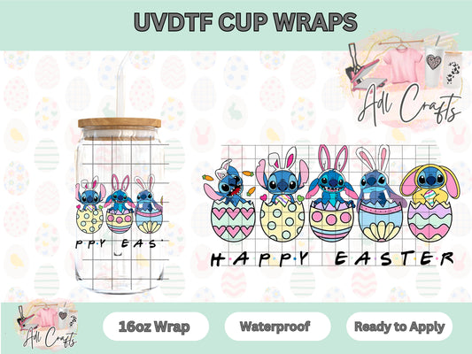 Blue Alien Happy Easter UVDTF Cup Wrap