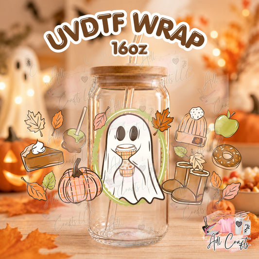 Ghost coffee Uvdtf Fall/Thanksgiving cup wrap