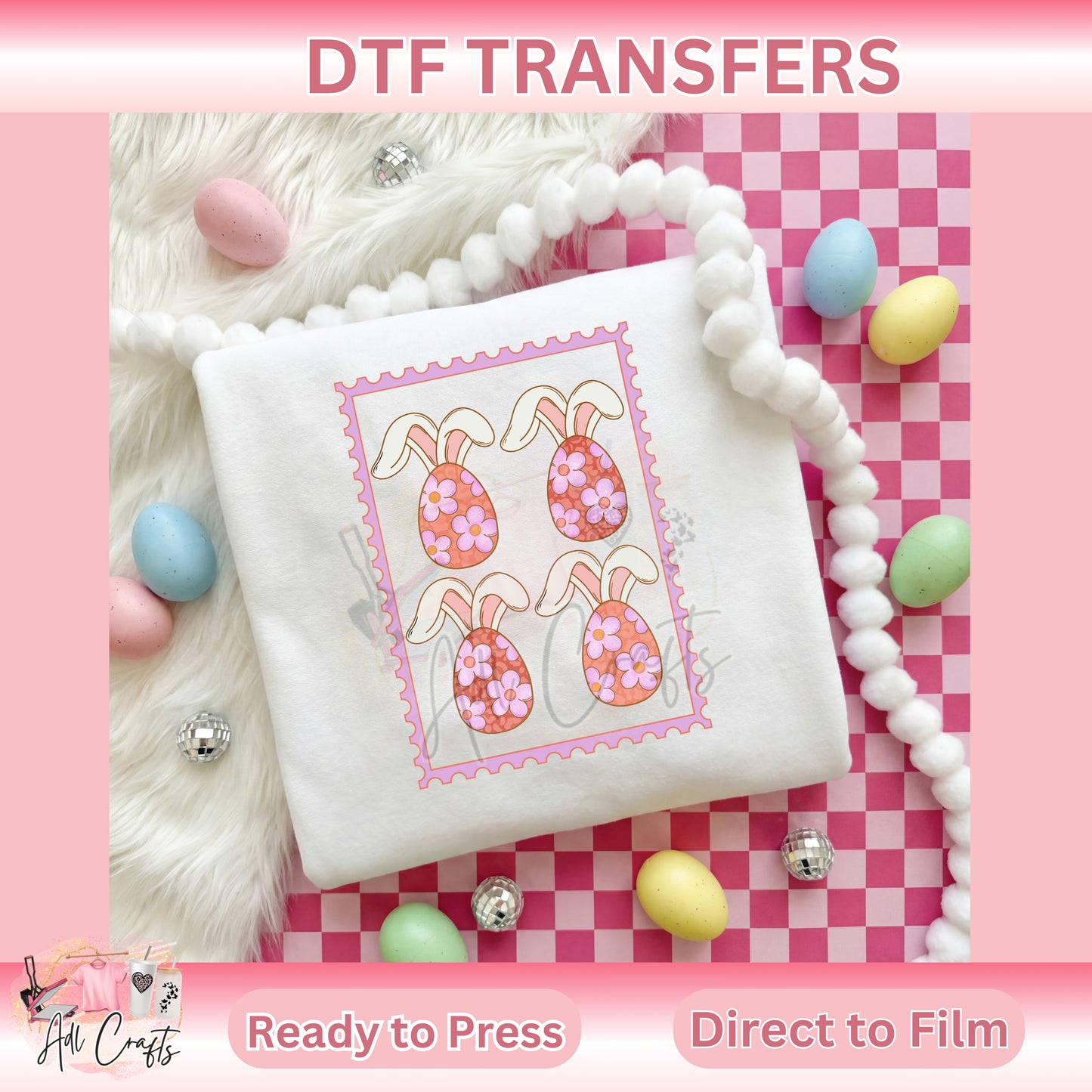 Floral Egg Bunny Easter DTF Transfer