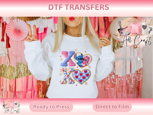Xoxo blue alien valentines DTF Transfer