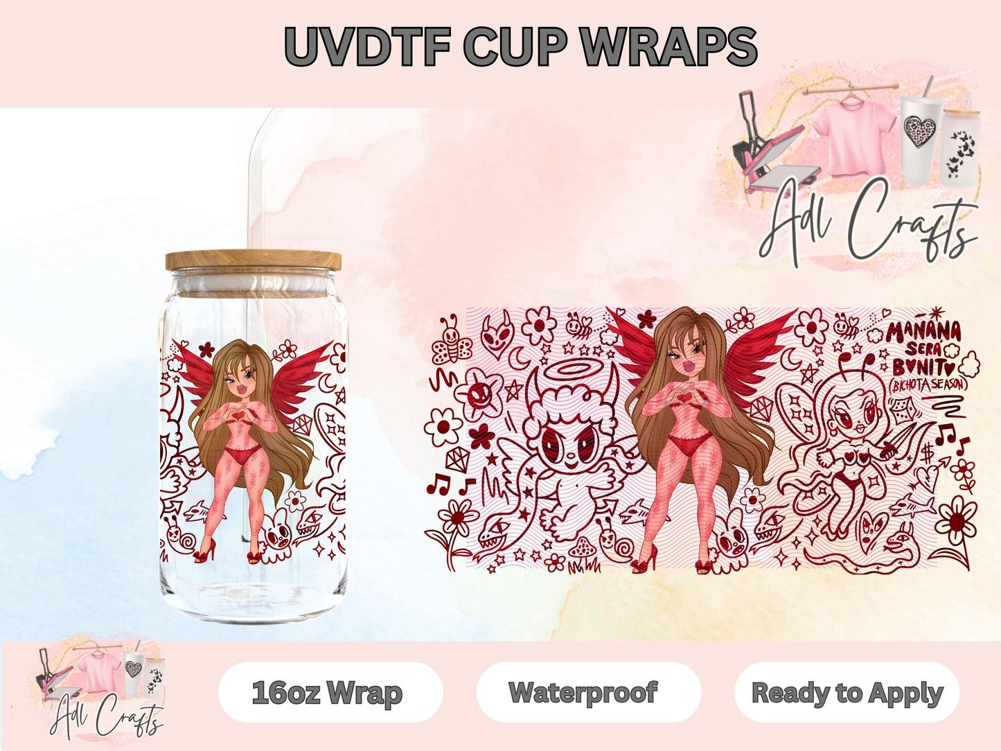 Karol G Angel dark red UVDTF WRAPS