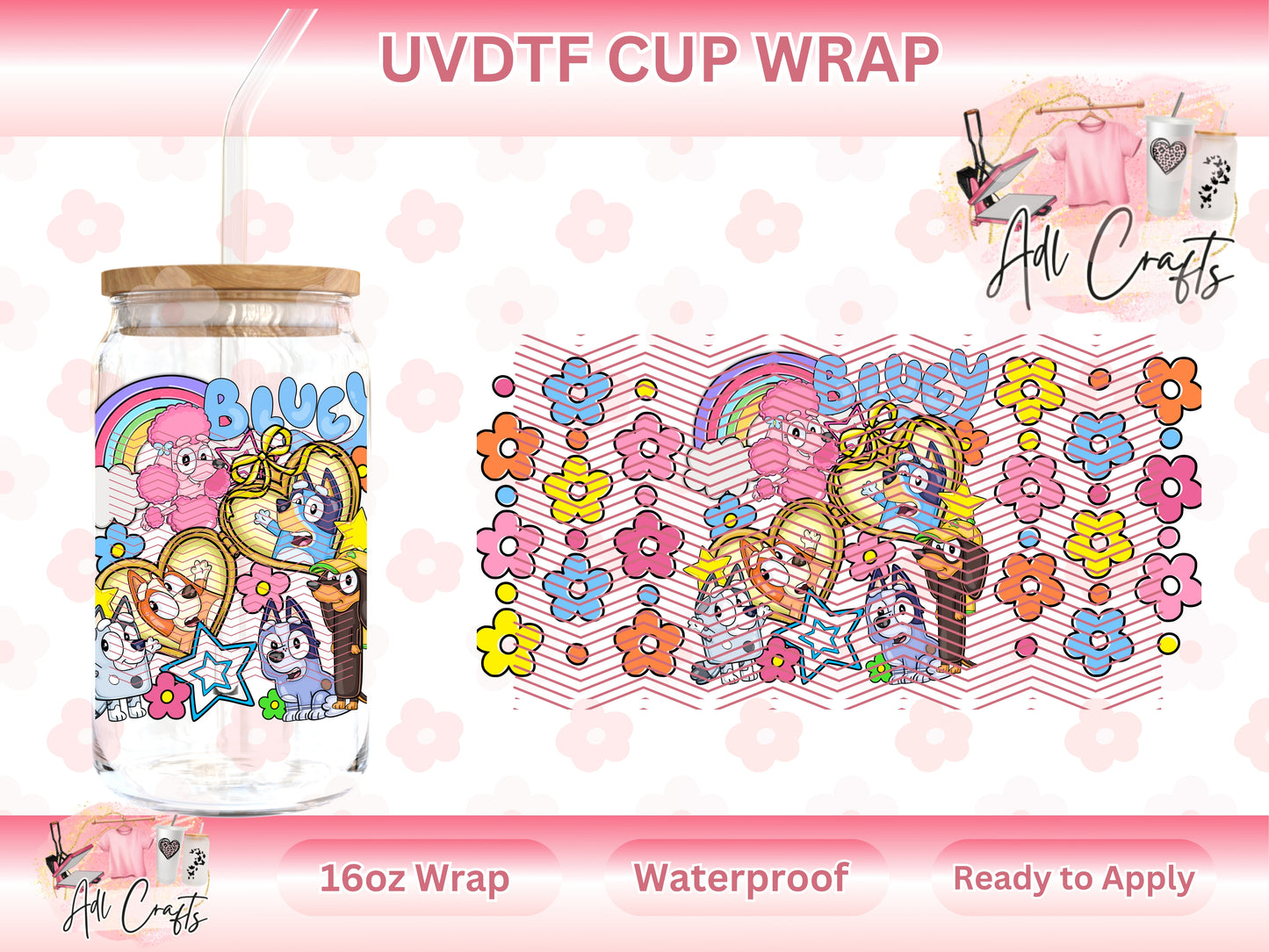 Blue dog flowers UVDTF WRAPS Kids
