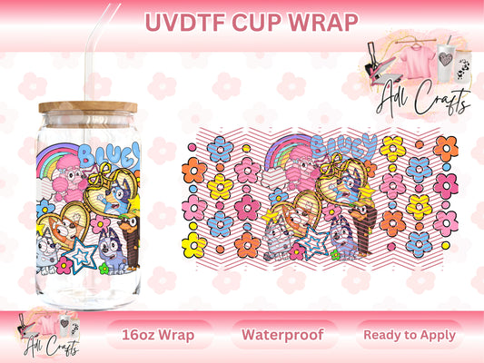 Blue dog flowers UVDTF WRAPS Kids