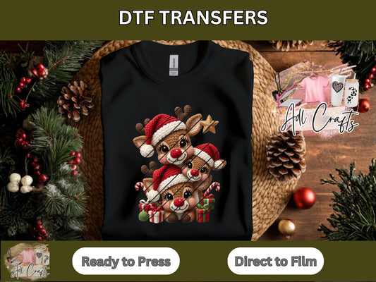 Crochet Cute Reindeers Christmas Christmas DTF Transfer.