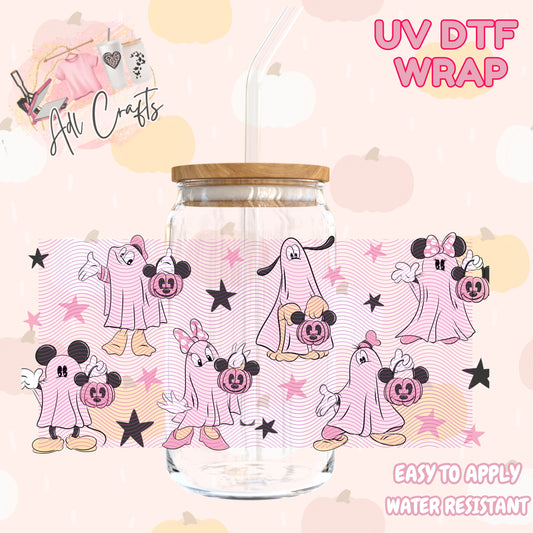 Pink ghost mouse  Halloween Cup wrap