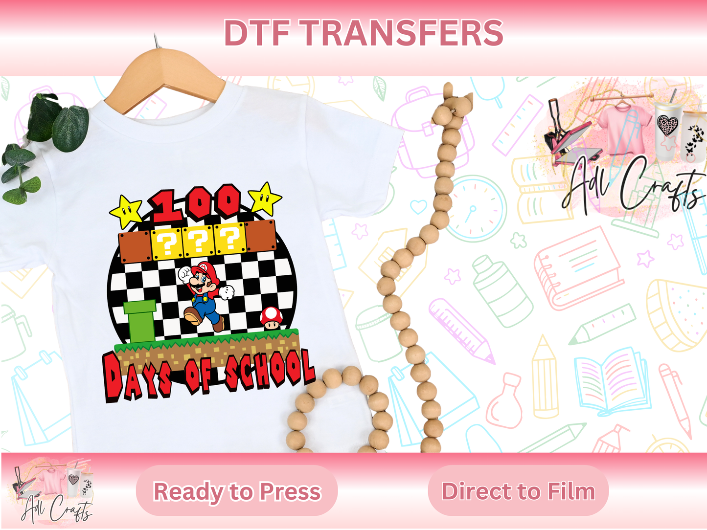 Mario 100 Days of school DTF Transfer