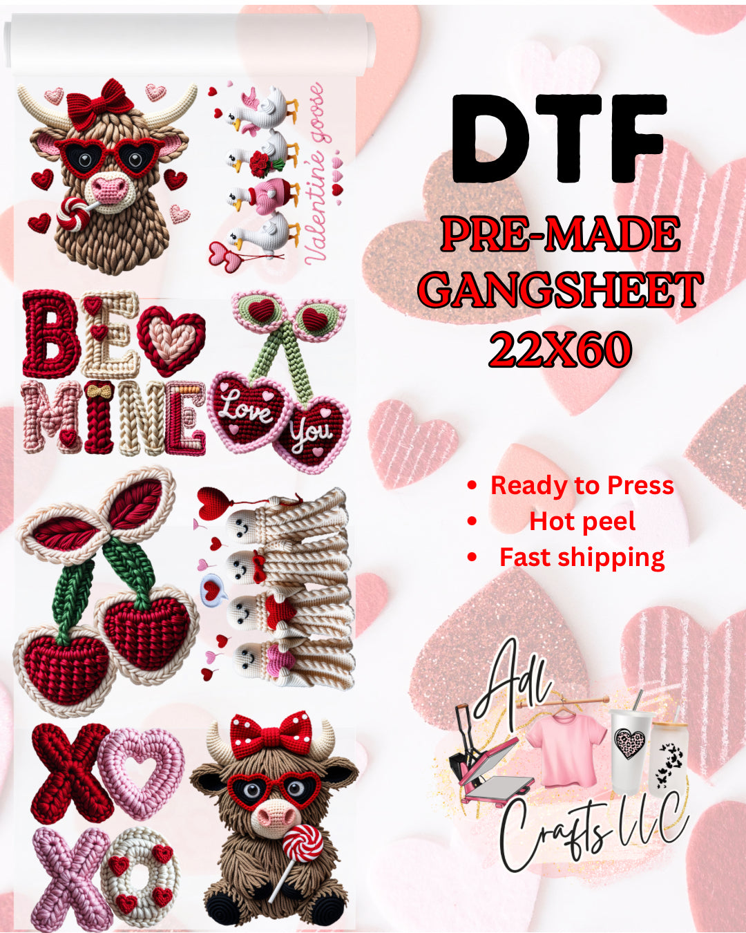 Yarn Valentine Pre-Made Gangsheet