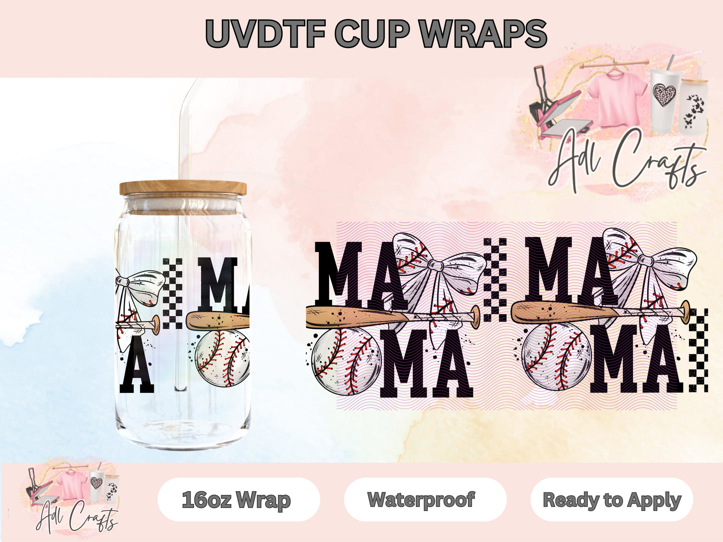 Uvdtf Baseball Mama coquette Cup wraps