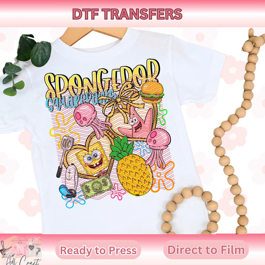 Yellow sponge  Kids DTF Transfer