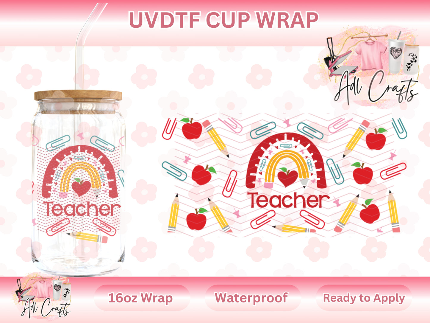 Teacher Pencil Apple Teacher UVDTF WRAPS